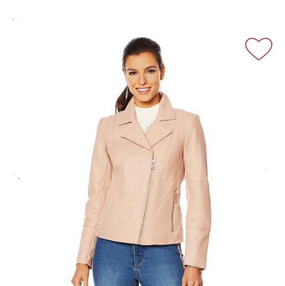 Guliana Faux Leather Moto Jacket Sz L Nude Color - Picture 2 of 8